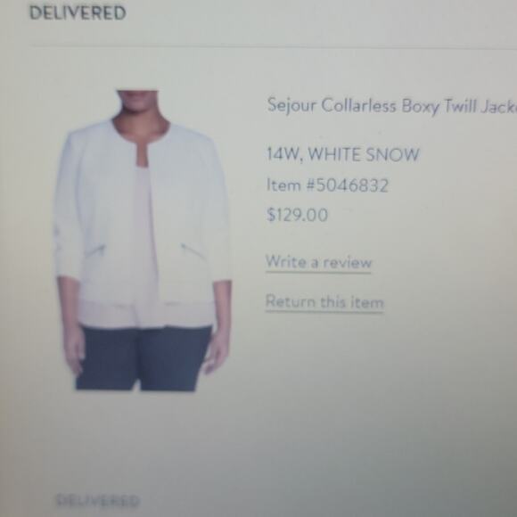 Sejour Collarless Boxy Twill Jacket, White Snow, 14W - Picture 2 of 9